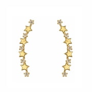 18K Solid Yellow Gold Polished Stars and Zirconias Crawler Post Earrings