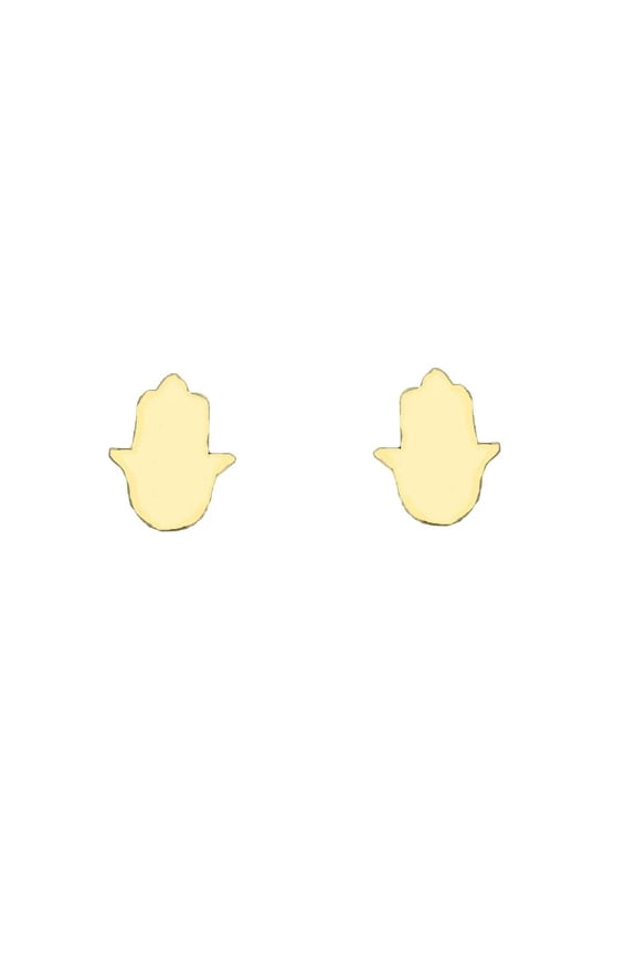 18K Solid Yellow Gold Polished Tiny Hamsa Hand Screwback Earrings