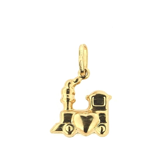 18K Solid Yellow Gold Polished Train with heart Pendant 0.45 x 0.50 inch