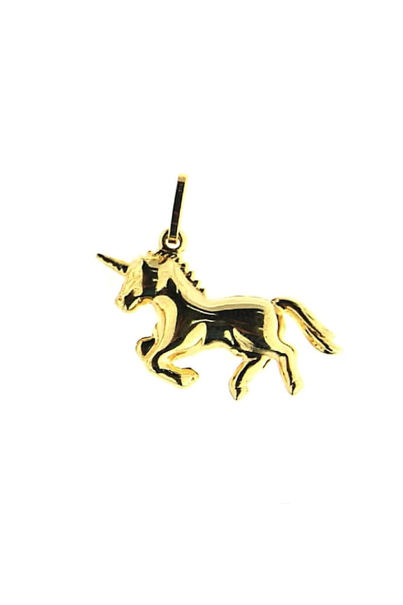 18K Solid Yellow Gold Polished Unicorn pendant 0.98 x  0.63 inch
