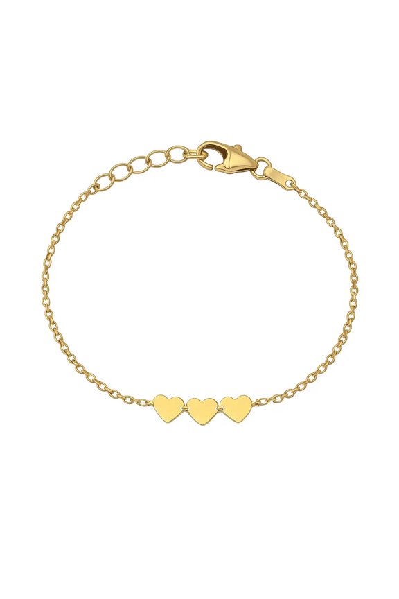 18K Solid Yellow Gold Polished flat Hearts Bracelet