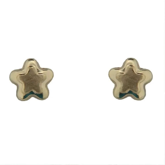 18K Solid Yellow Gold Puffy Satin Finish Star Covered Screwback Earrings