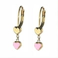 thumbnail image 1 of 18K Solid Yellow Gold Red Enamel Heart Lever Back Earrings, 1 of 3