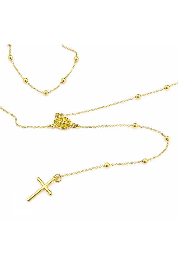 18K Solid Yellow Gold Rosary Thin Necklace