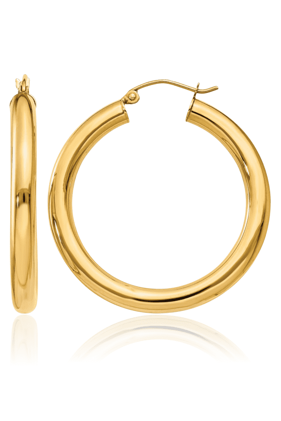 18K Solid Yellow Gold Round Large Hoop Earrings