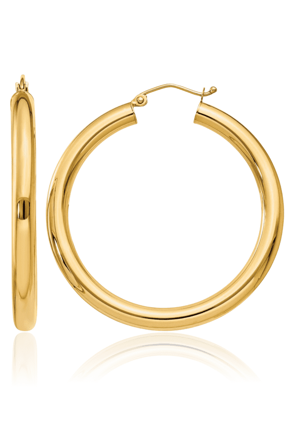 18K Solid Yellow Gold Round Large Hoop Earrings