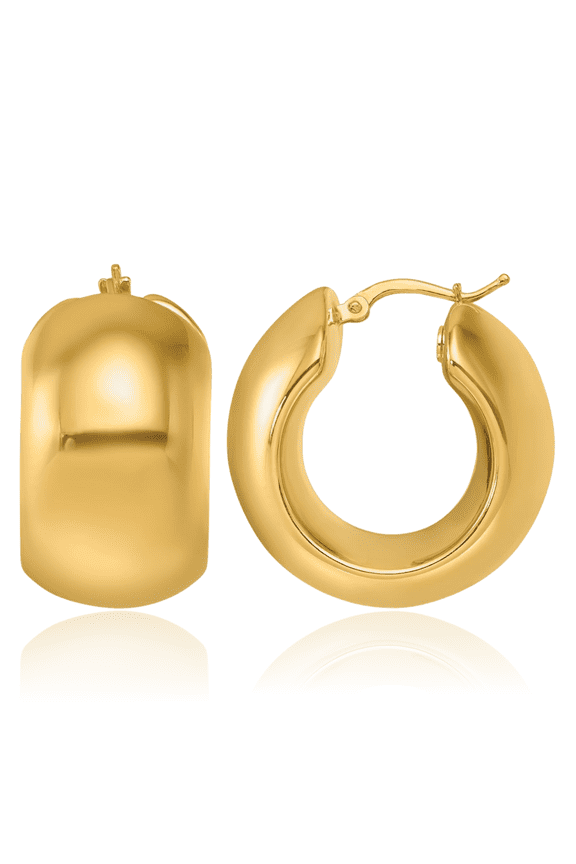 18K Solid Yellow Gold Round Medium Hoop Earrings