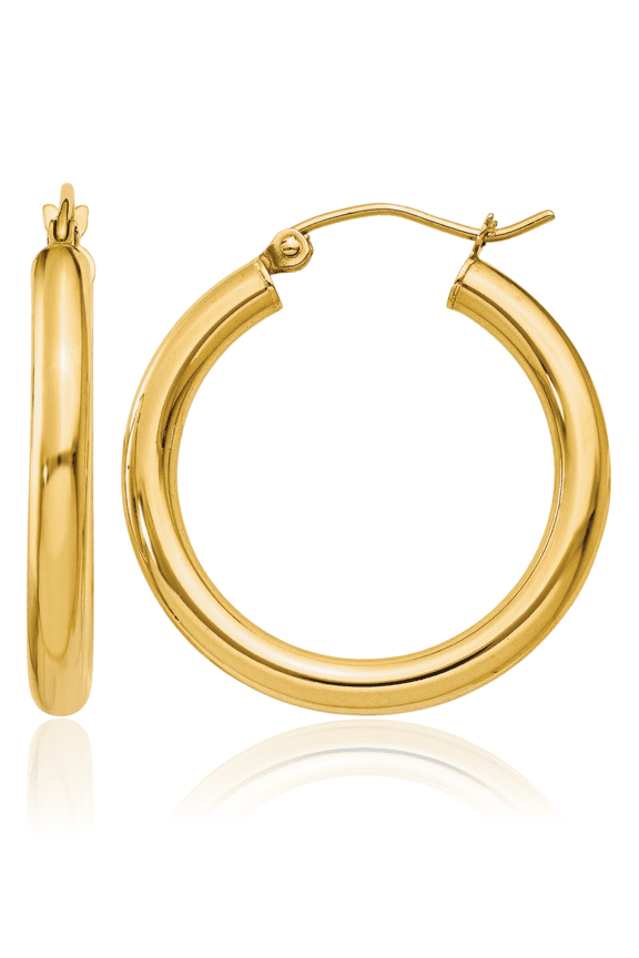 18K Solid Yellow Gold Round Medium Hoop Earrings