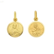 18K Solid Yellow Gold Round Scapular Medal 11 mm