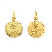 18K Solid Yellow Gold Round Scapular Medal 15 mm