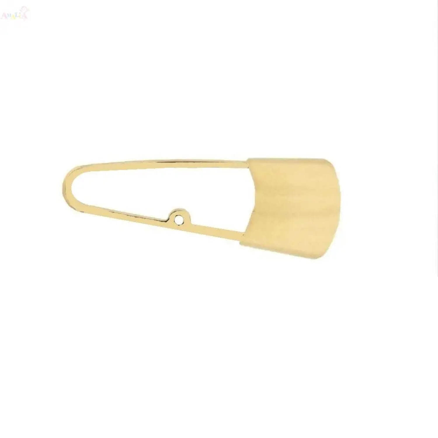 18K Solid Yellow Gold Safety Large Pin with center ring 1.10 x 0.39 inch