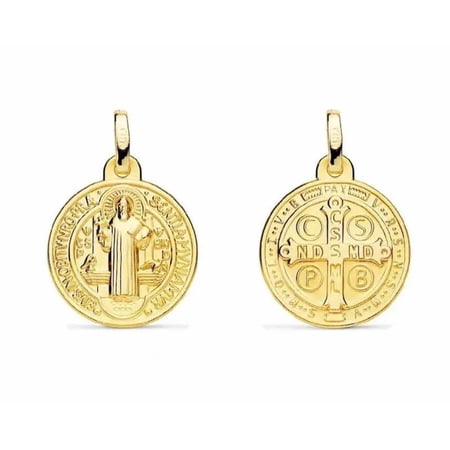 18K Solid Yellow Gold Saint Benedict Medal 14 mm