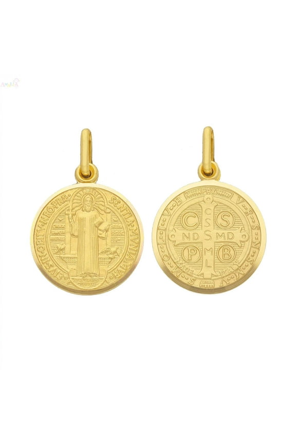 18K Solid Yellow Gold Saint Benedict Medal 17 mm diameter