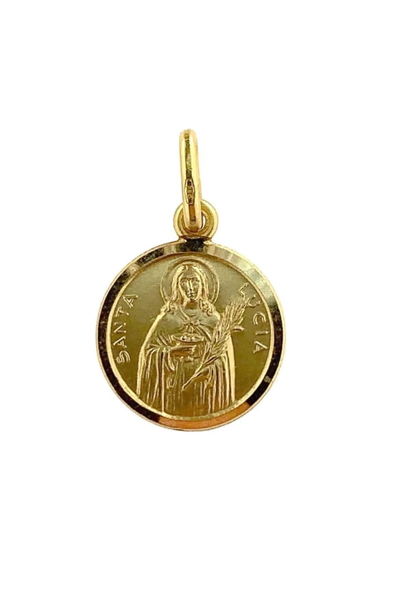 18K Solid Yellow Gold Saint Lucy of Syracuse Medal (13 mm)