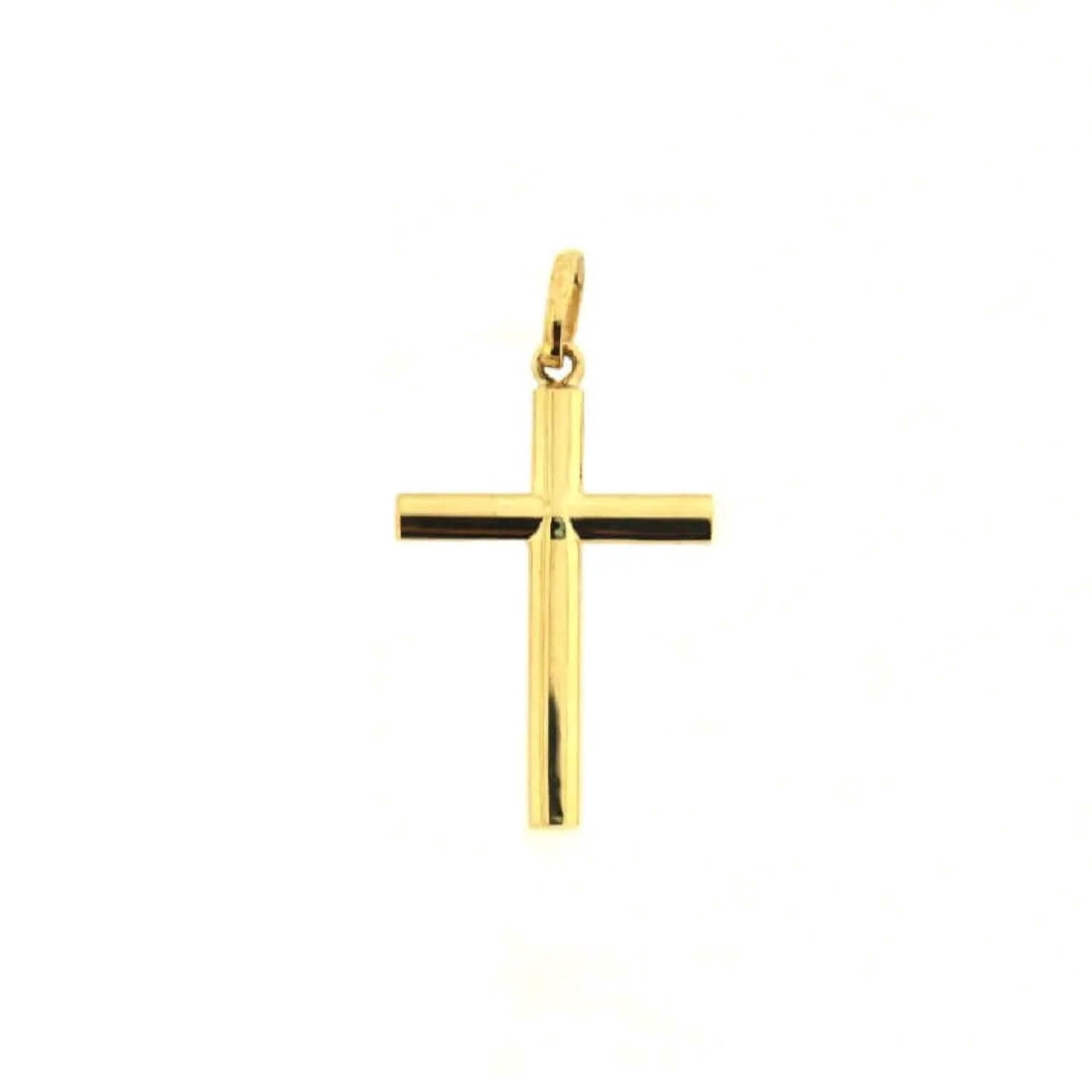 18K Solid Yellow Gold Small Polished Oval Tube Cross 0.80 inch.