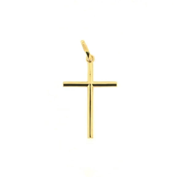 18K Solid Yellow Gold Small Polished Round Tube Cross