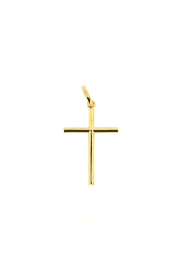 18K Solid Yellow Gold Small Polished Round Tube Cross