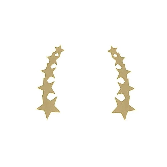 18K Solid Yellow Gold Small Stars Crawler Post Earrings