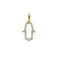 thumbnail image 1 of 18K Solid Yellow Gold Small Zircon Open Hamsa Fatima Hand Pendant, 1 of 3