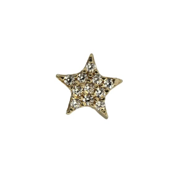 18K Solid Yellow Gold Small Zirconia Pave Star Threaded Flat Back Earring
