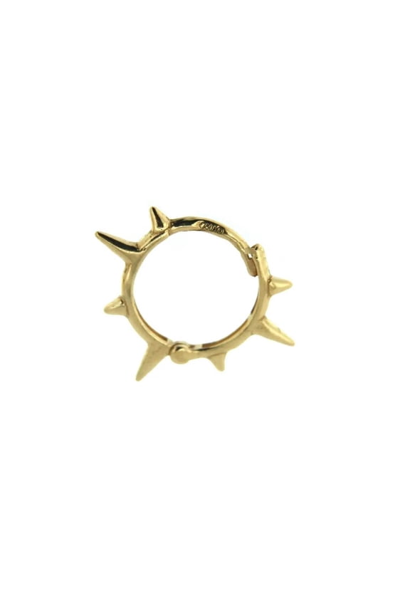 18K Solid Yellow Gold Spike Hinged Hoop Earring .