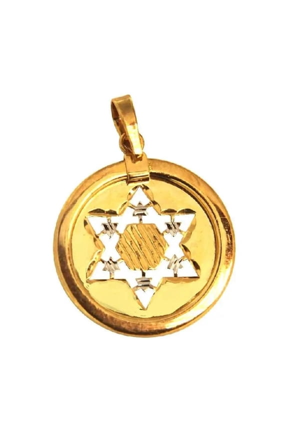 18K Solid Yellow Gold Star David Cut Out Medal