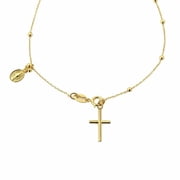 18K Solid Yellow Gold Thin Rosary Denarius Bracelet with Cross and Miraculous Medal