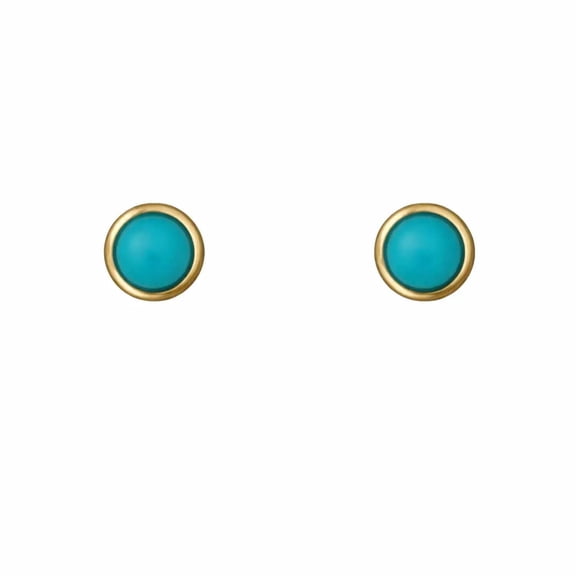 18K Solid Yellow Gold Turquoise Bezel coverage Screwback Earrings
