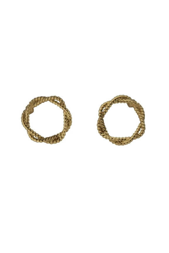 18K Solid Yellow Gold Twisted Circle Post Earrings 0.29 inch
