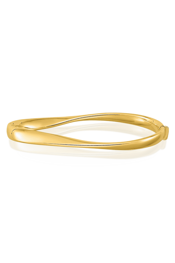 18K Solid Yellow Gold Twisted Hinged Bangle Bracelet