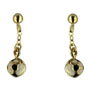 18K Solid Yellow Gold White and Black Enamel Soccer Dangling Pots earrings