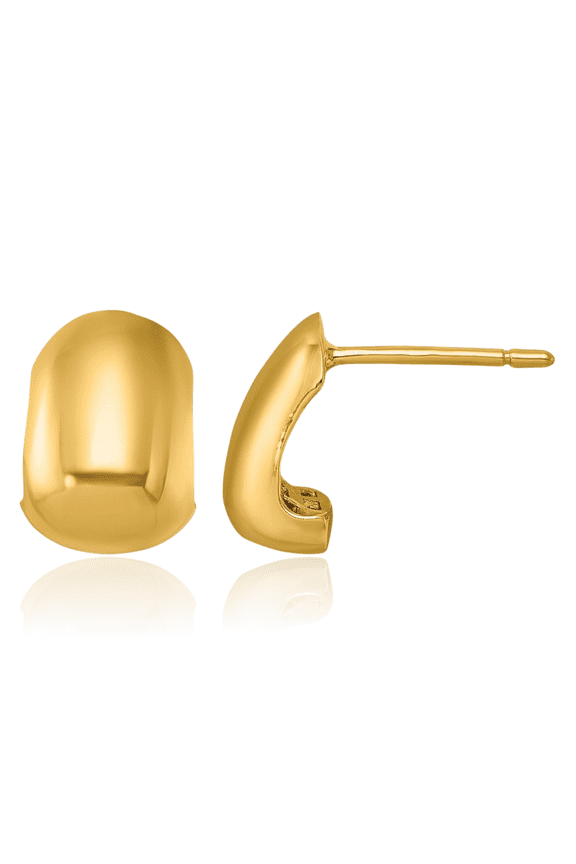 18K Solid Yellow Gold Wide J Hoop Earrings