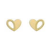18K Solid Yellow Gold shine dot pattern Open Heart Post Earrings