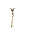thumbnail image 1 of 18K Solid Yellow Gold white Zirconia Butterfly Stud post earring with dangling chain., 1 of 3
