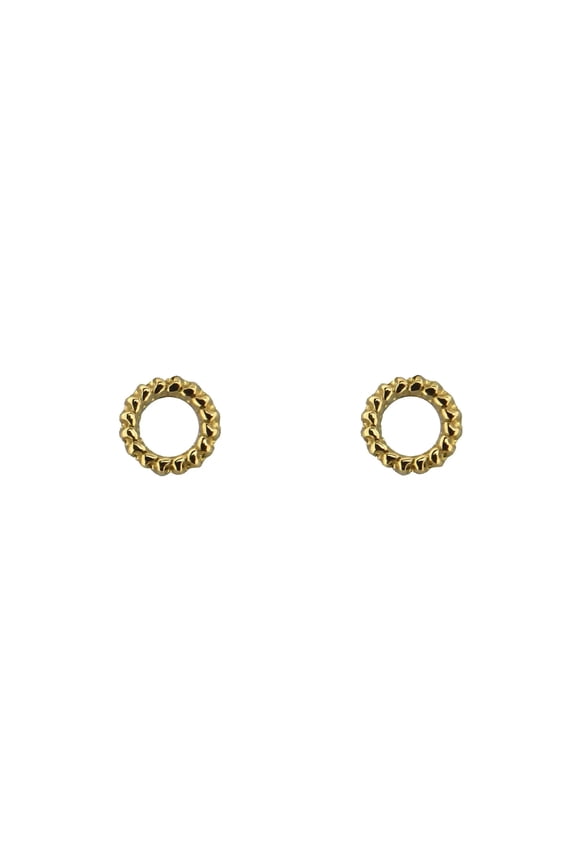18K Solid yellow Gold Tiny twisted Open Circle Post Earrings