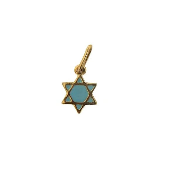 18K Solid yellow Tiny Enamel Star David pendant