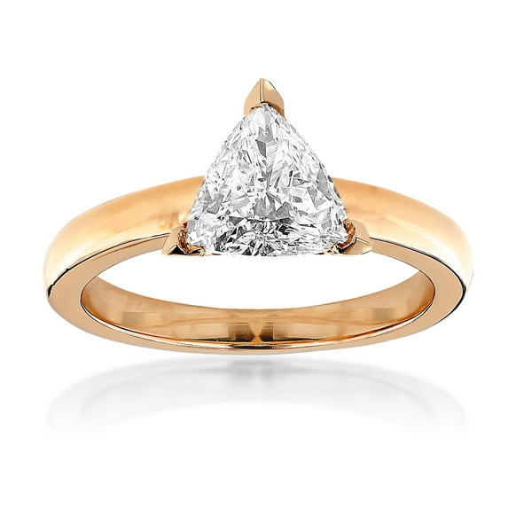 18K Solitaire Trillion Natural Diamond Engagement Ring (Rose Gold Size 8.5)