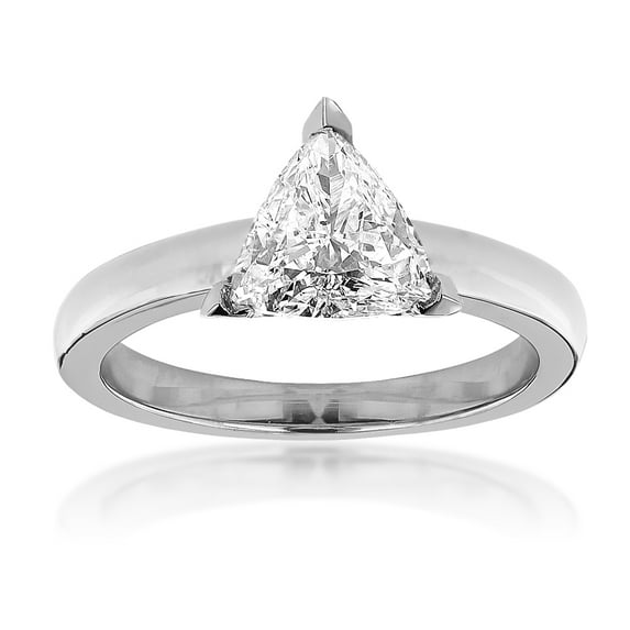 18K Solitaire Trillion Natural Diamond Engagement Ring (White Gold Size 4.5)