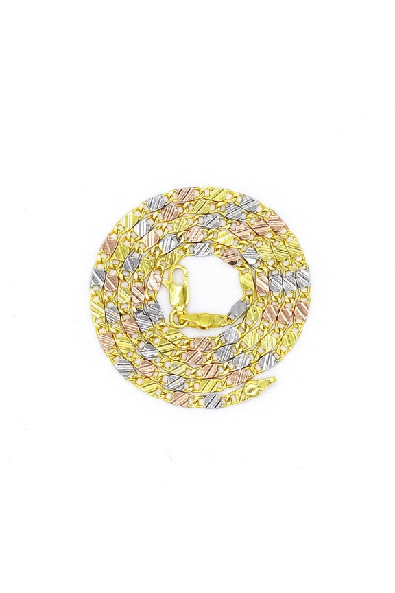 18K TRICOLOR SOLID GOLD PLATED DIAMOND CUT VALENTINO CHAIN NECKLACE (3MM BY 24")