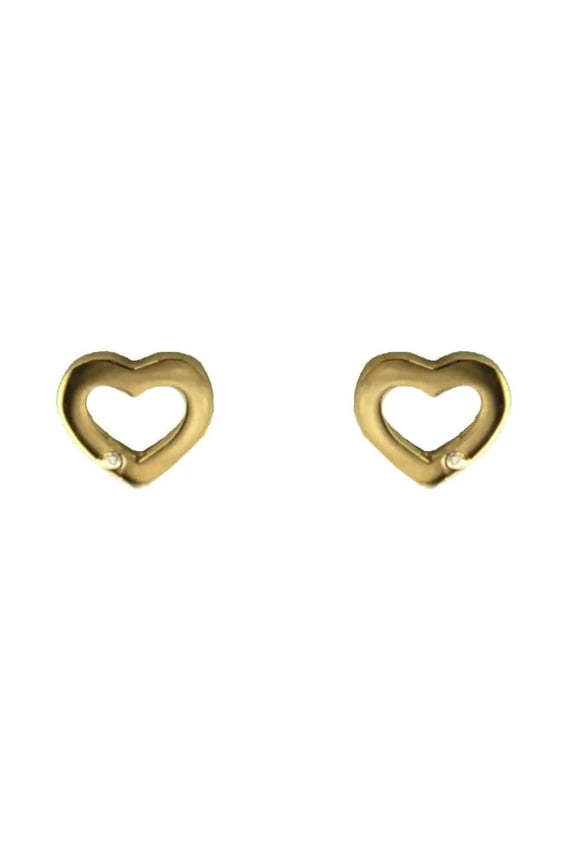 18K Tiny Diamond open heart post earrings 6.87 mm, 0.27 inch
