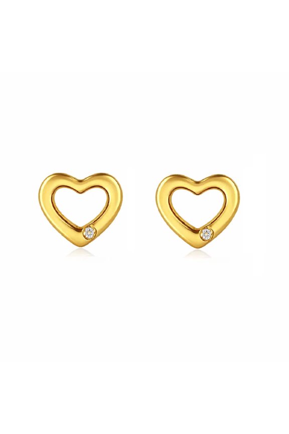 18K Tiny Diamond open heart post earrings 6.87 mm, 0.27 inch