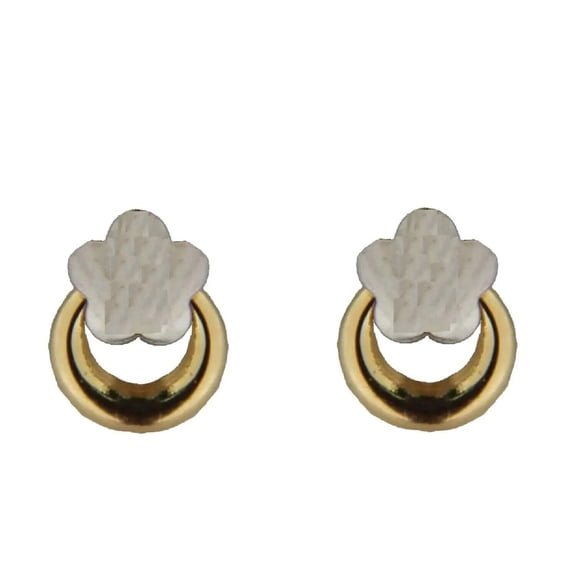18K Two Tone Solid Gold Doorknocker and Flower Covered Screwback Earrings
