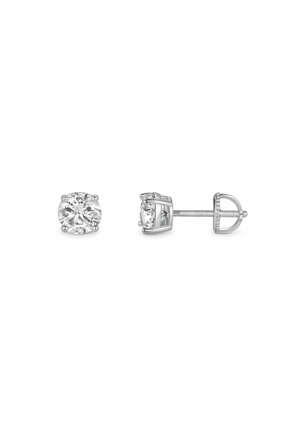 18K White Gold 1 Carat Round Moissanite Screw Back Stud Earrings Women Plated by Paris Jewelry
