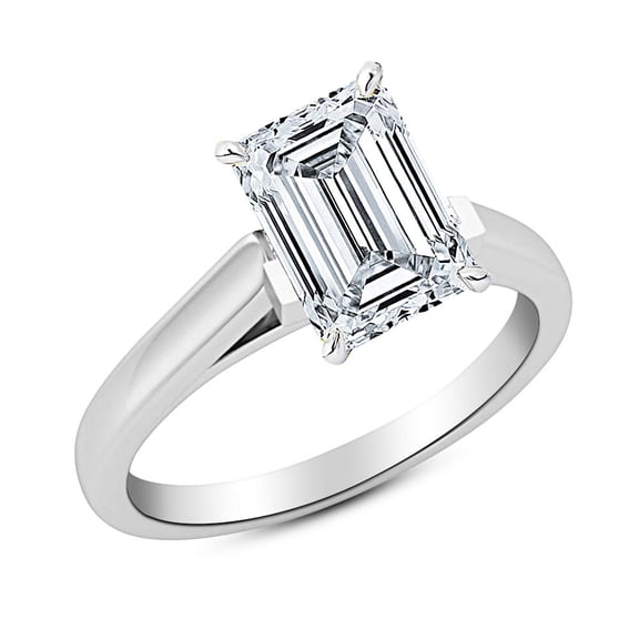 18K White Gold 3/4 Carat Lab Grown Solitaire Emerald Cut Cathedral IGI Diamond Engagement Ring (0.75 Ct,F-G VS1-VS2