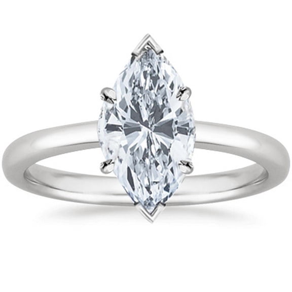 18K White Gold 3/4 Carat Lab Grown Solitaire Marquise Cut Hidden Halo IGI Diamond Engagement Ring (0.75 Ct,H-I VS2-SI1