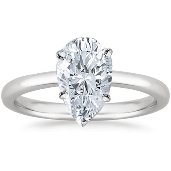 18K White Gold 3/4 Carat Lab Grown Solitaire Pear Cut Hidden Halo IGI Diamond Engagement Ring (0.75 Ct,H-I VS2-SI1