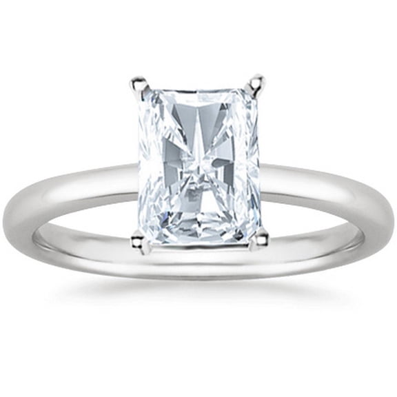 18K White Gold 3/4 Carat Lab Grown Solitaire Radiant Cut Hidden Halo IGI Diamond Engagement Ring (0.75 Ct,H-I VS2-SI1