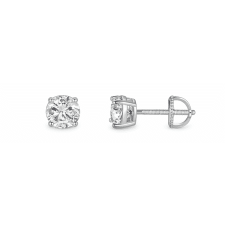 18K White Gold 3 Carat 5mm Round Moissanite Screw Back Stud Earrings Women Plated by Paris Jewelry