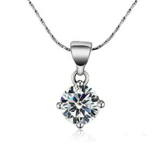 18K White Gold 3 Carat Created Cubic Zirconia Round Stud Necklace Plated 18 inch