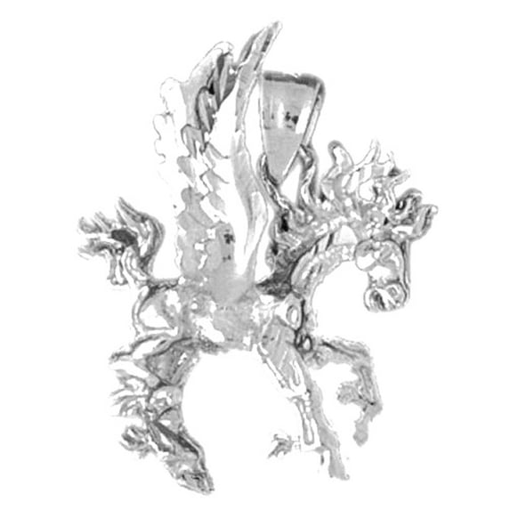 18K White Gold 3D Pegasus Pendant - 28 mm